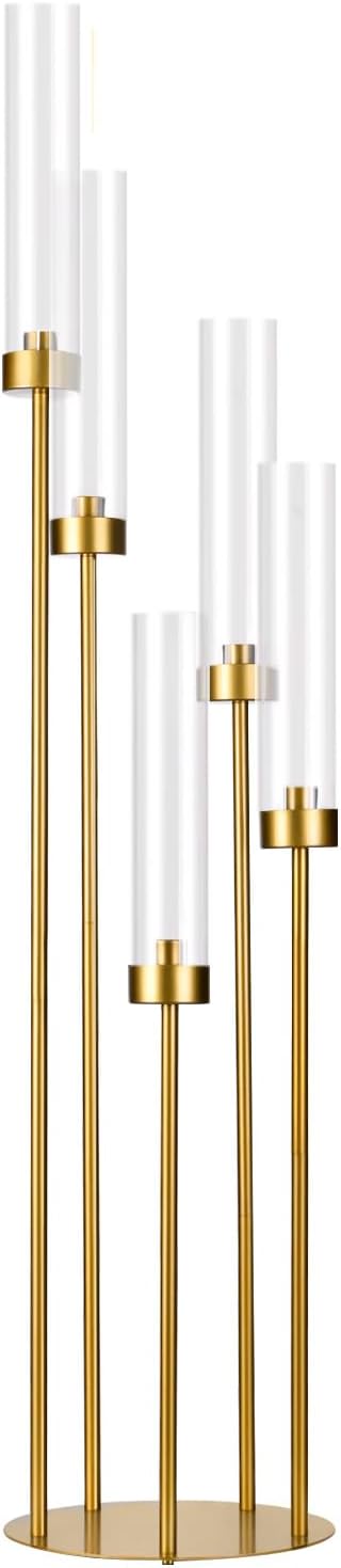 5 Arm Candelabra with Acrylic Lampshade Set of 4 Gold Candelabra for Wedding Table Birthday Party Home Decoration 39.4'' Candle Holder Fit LED Taper Candles