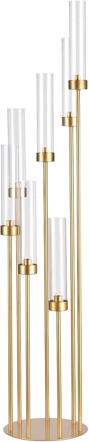 4Sets Floor Candelabra Tall 7 Arm Centerpieces for Wedding, 48" Tall Metal Candlestick Holders with Acrylic Lampshade for Home Party Decor Fit LED Taper Candles candelabros para centros de mesa