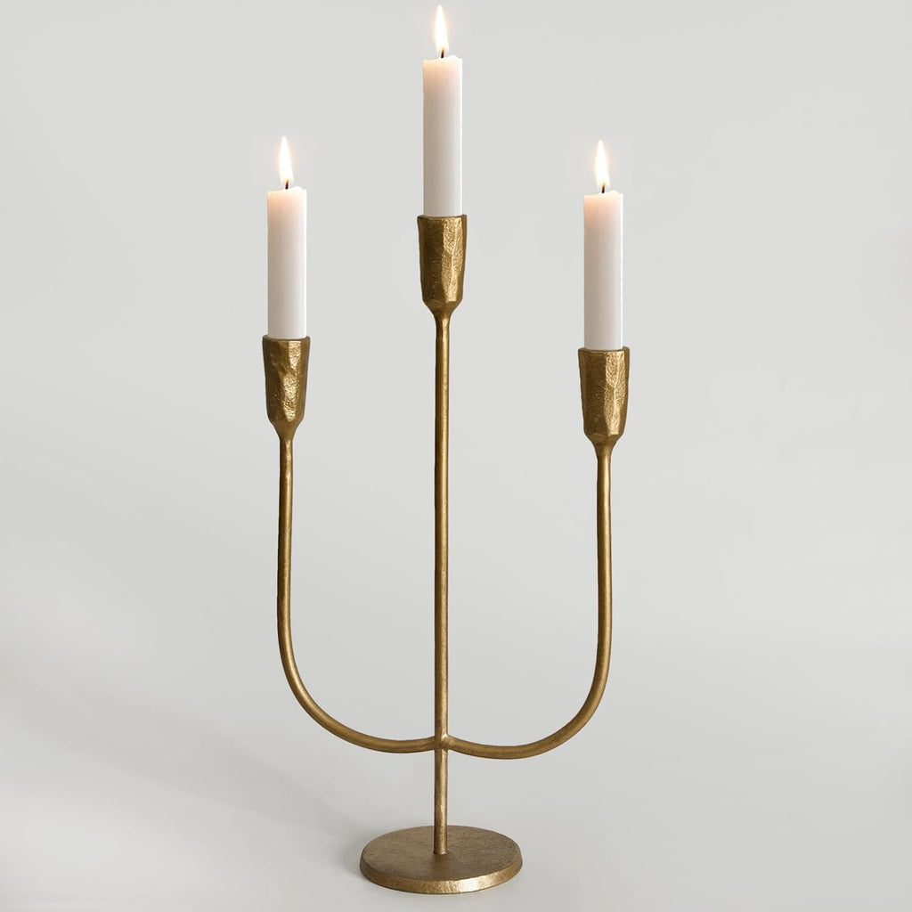 5-Candle Cast Iron Metal Candelabra Candlestick Holders 15 inch Tall Candle Holder Wedding Event Candelabra Candle Stand Brass Gold