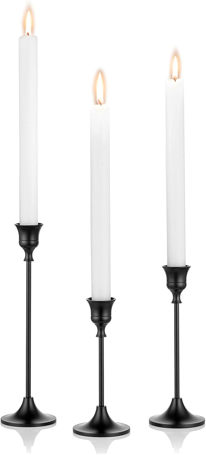 2 Sets(6 Pcs) Brass Gold Metal Taper Candle Holders Candlestick Holders, Vintage Modern Decorative Centerpiece Candlestick Holders for Table Mantel Wedding Housewarming Gift