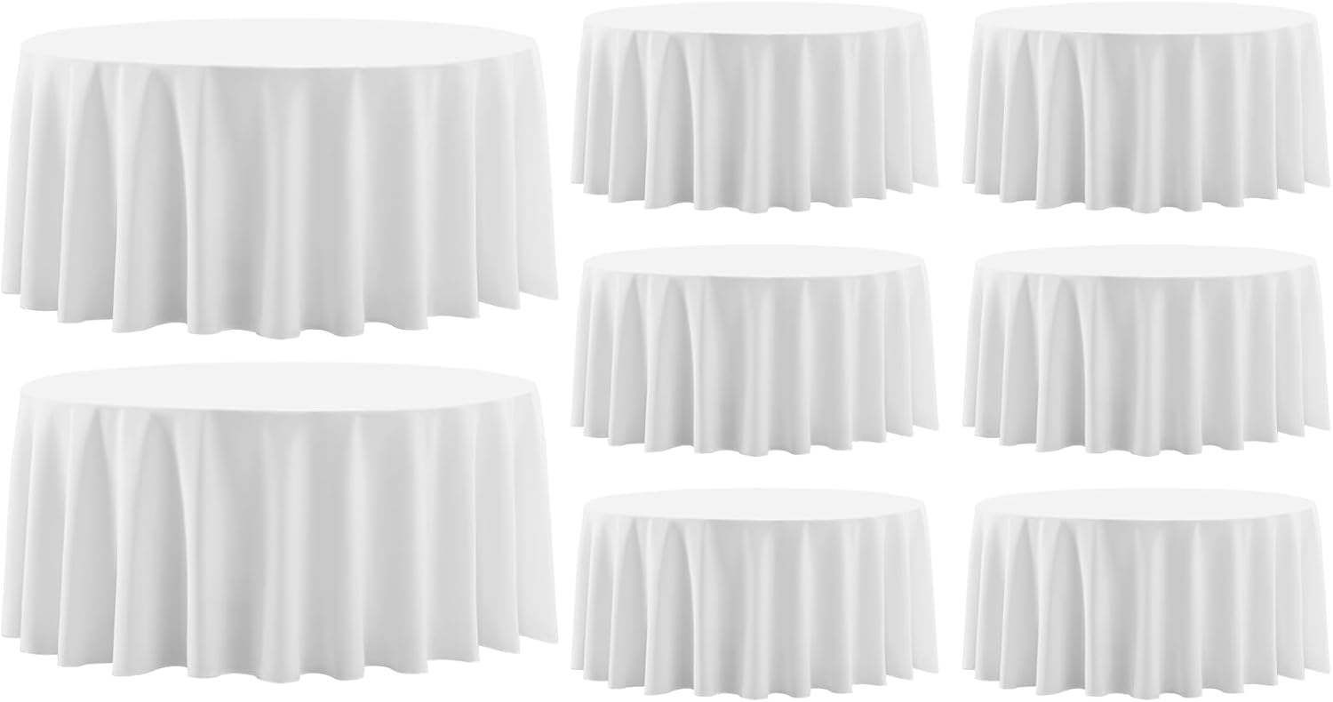 Round Tablecloth 120 Inch 10 Pack White Tablecloths Washable Decorative Linen Polyester Table Clothes Cover for Dining Table Banquets Buffet Parties and Wedding
