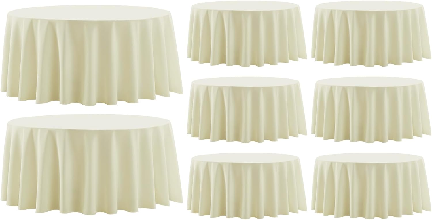 Round Tablecloth 120 Inch 10 Pack White Tablecloths Washable Decorative Linen Polyester Table Clothes Cover for Dining Table Banquets Buffet Parties and Wedding