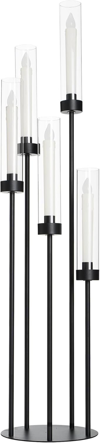 5 Arm Candelabra with Acrylic Lampshade Set of 4 Gold Candelabra for Wedding Table Birthday Party Home Decoration 39.4'' Candle Holder Fit LED Taper Candles