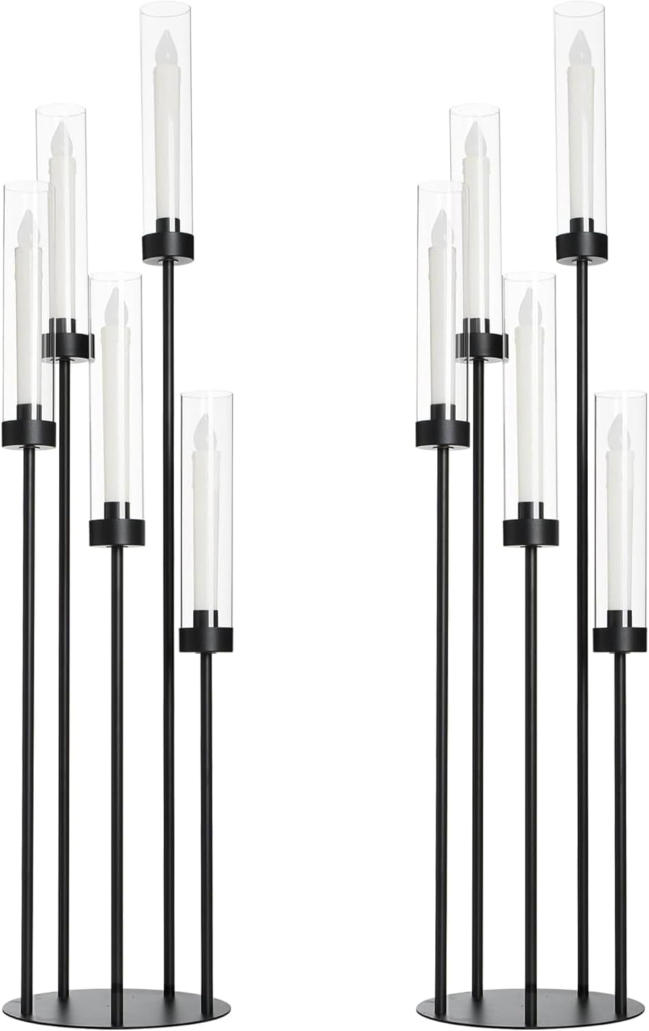 5 Arm Candelabra with Acrylic Lampshade Set of 4 Gold Candelabra for Wedding Table Birthday Party Home Decoration 39.4'' Candle Holder Fit LED Taper Candles