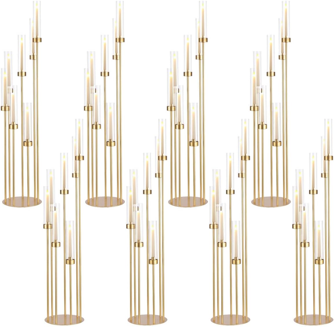 4Sets Floor Candelabra Tall 7 Arm Centerpieces for Wedding, 48" Tall Metal Candlestick Holders with Acrylic Lampshade for Home Party Decor Fit LED Taper Candles candelabros para centros de mesa