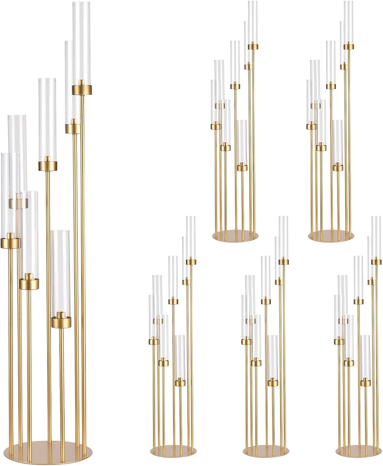 4Sets Floor Candelabra Tall 7 Arm Centerpieces for Wedding, 48" Tall Metal Candlestick Holders with Acrylic Lampshade for Home Party Decor Fit LED Taper Candles candelabros para centros de mesa
