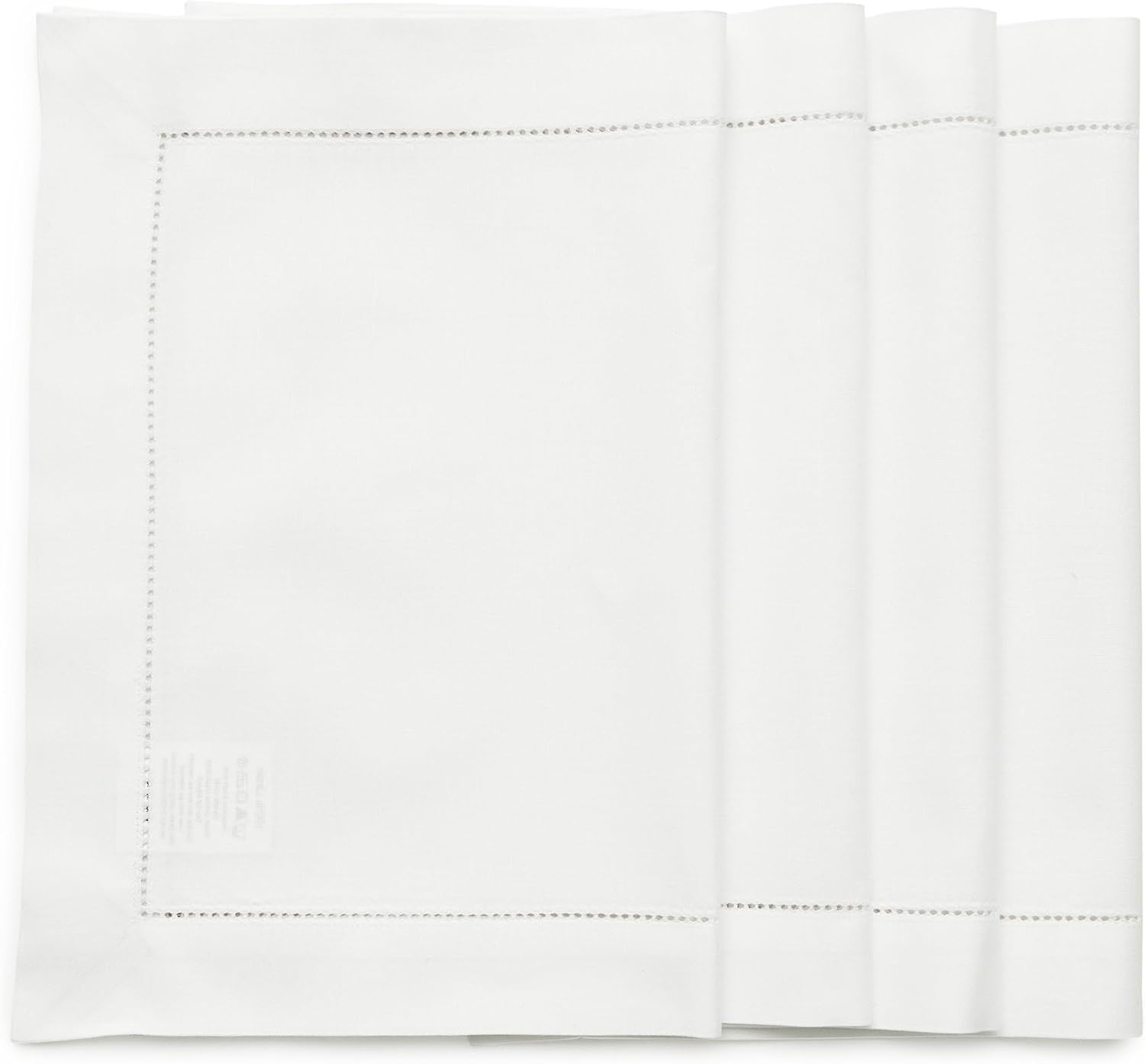 Solino Home White Napkins Set of 4 - Cotton Linen Hemstitch Dinner Napkins Cloth 20 x 20 Inch for Winter, Valentines, Spring, Easter - Handcrafted and Machine Washable