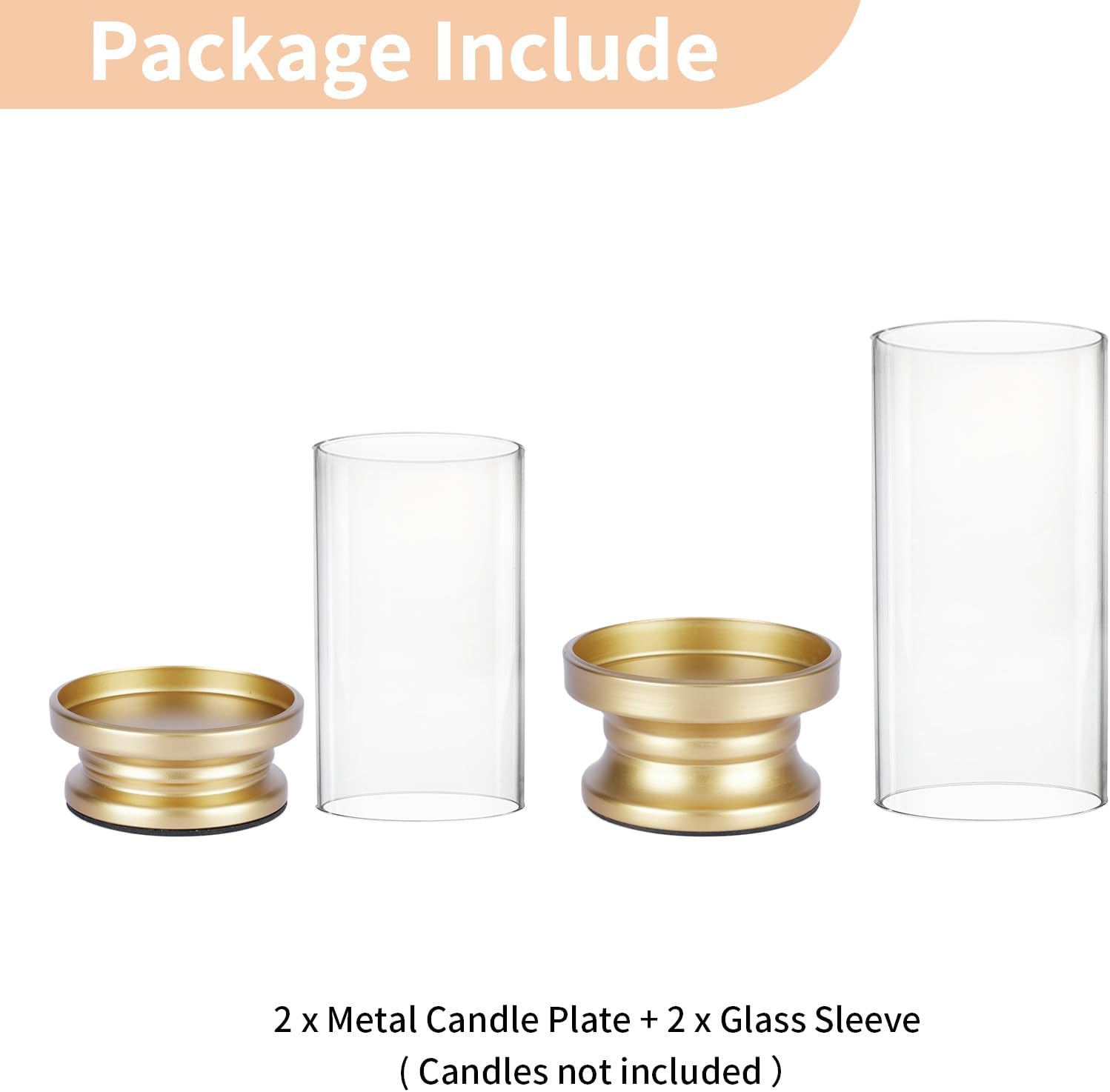 NUPTIO Hurricane Candle Holder Gold: Set of 2 Pillar Candle Holders with Clear Glass Sleeve - Decorative Brass Metal Pillars Stands for Christmas New Year Valentine's Day Fireplace Table Centerpiece