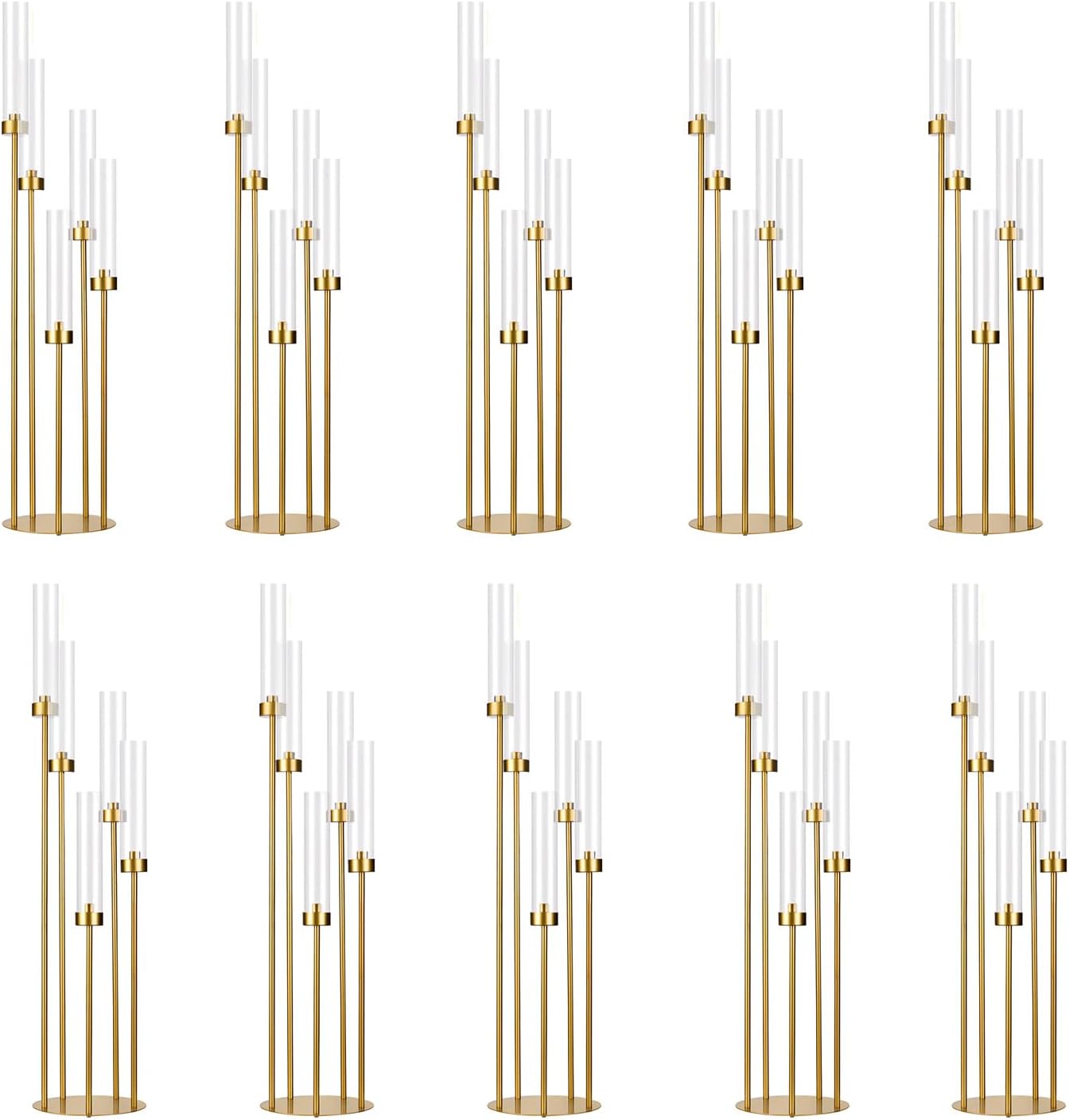 5 Arm Candelabra with Acrylic Lampshade Set of 4 Gold Candelabra for Wedding Table Birthday Party Home Decoration 39.4'' Candle Holder Fit LED Taper Candles