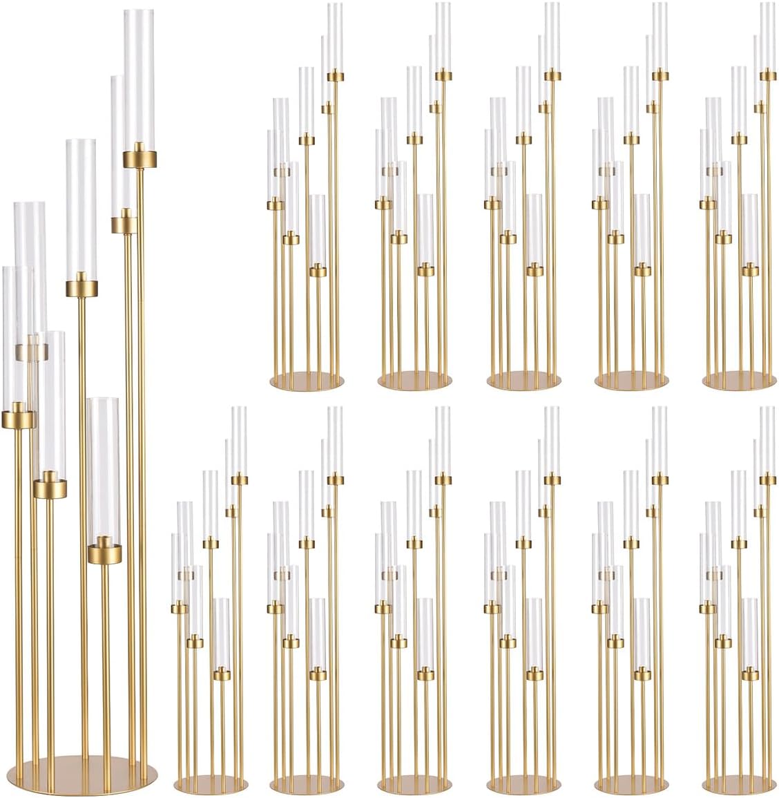 4Sets Floor Candelabra Tall 7 Arm Centerpieces for Wedding, 48" Tall Metal Candlestick Holders with Acrylic Lampshade for Home Party Decor Fit LED Taper Candles candelabros para centros de mesa