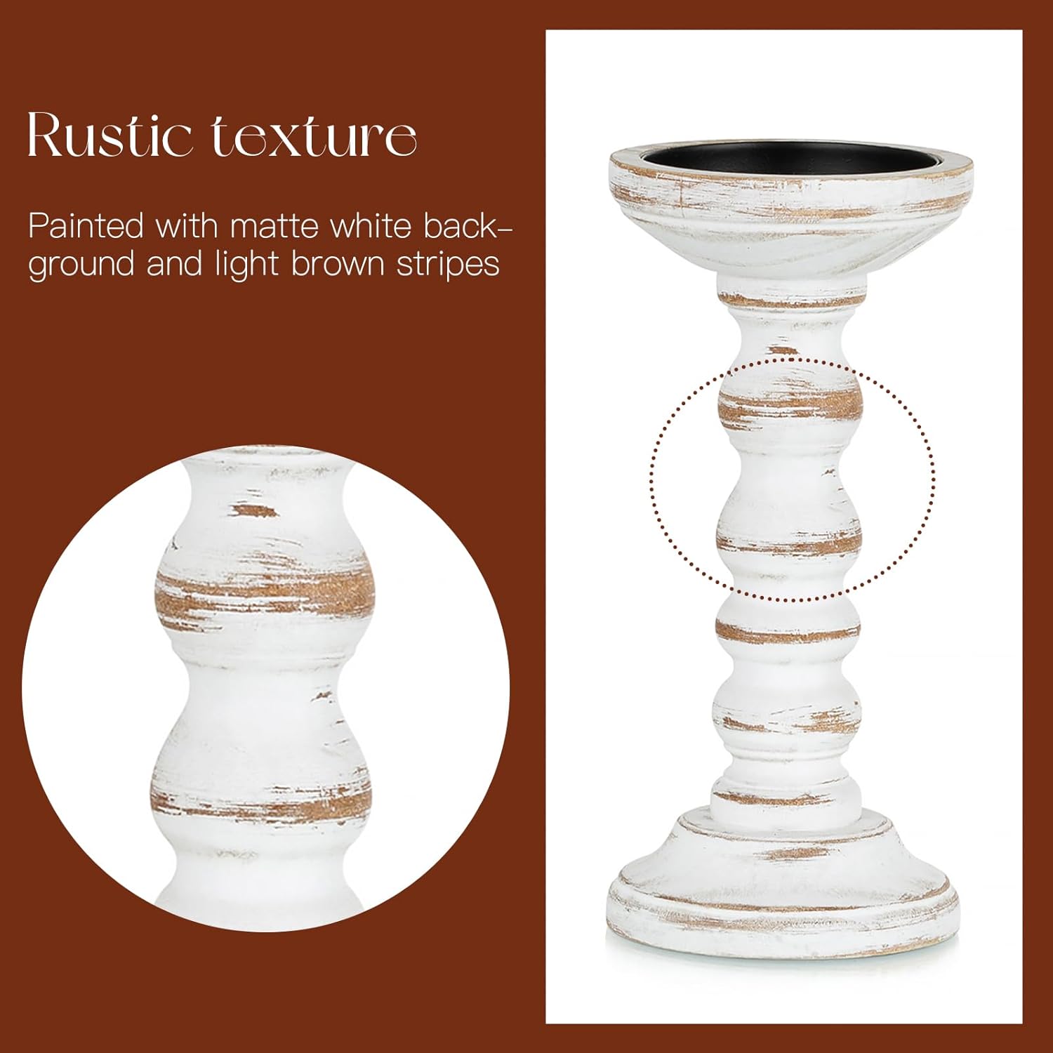 Wood Candle Holders for Pillar: Rustic Candles Holder Set of 3 Tall Table Centerpiece Decor Wooden White Farmhouse Decorations for Fireplace Mantle