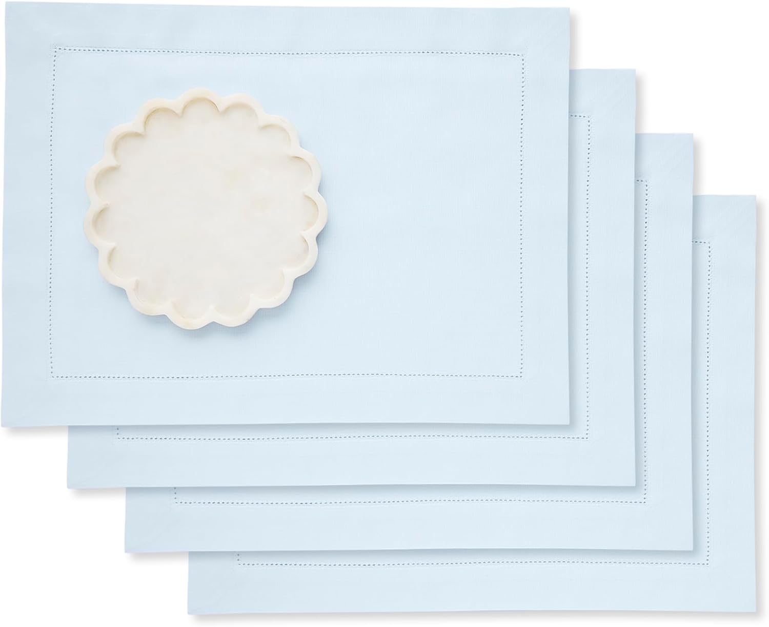 Solino Home White Napkins Set of 4 - Cotton Linen Hemstitch Dinner Napkins Cloth 20 x 20 Inch for Winter, Valentines, Spring, Easter - Handcrafted and Machine Washable