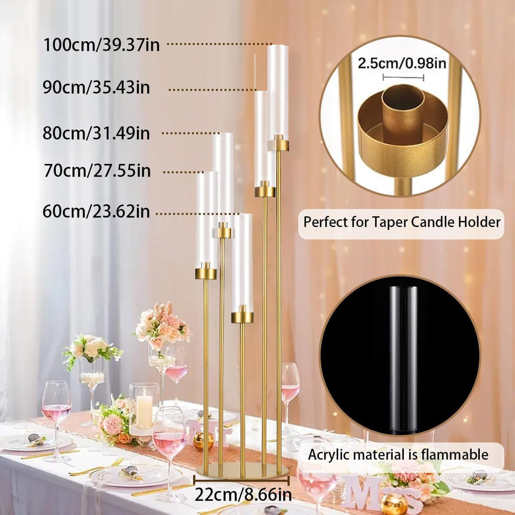5 Arm Candelabra with Acrylic Lampshade Set of 4 Gold Candelabra for Wedding Table Birthday Party Home Decoration 39.4'' Candle Holder Fit LED Taper Candles