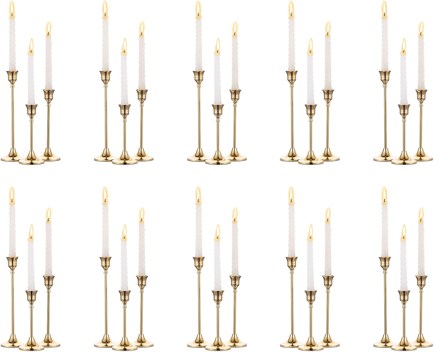 2 Sets(6 Pcs) Brass Gold Metal Taper Candle Holders Candlestick Holders, Vintage Modern Decorative Centerpiece Candlestick Holders for Table Mantel Wedding Housewarming Gift