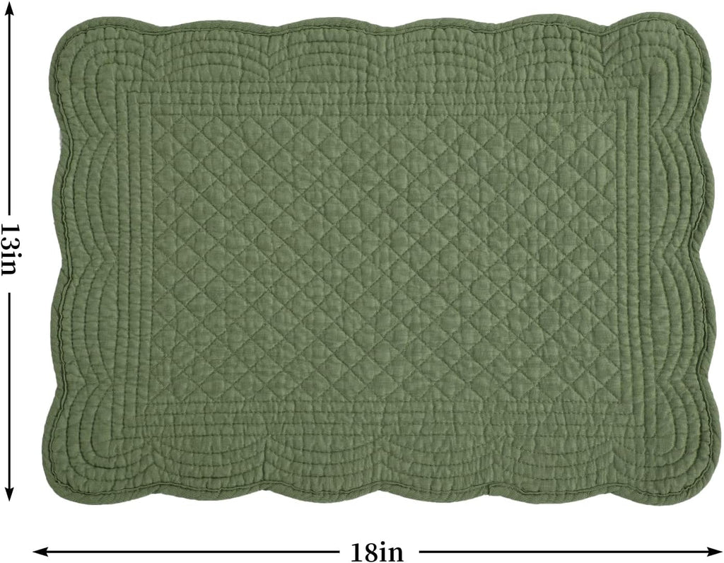 HOMBYS Quilted Placemats Set of 6 Washable-13x18 inches Rectangular Placemats for Kitchen Table-100% Cotton Fabric Rectangular Table Mats, (Emerald Green)