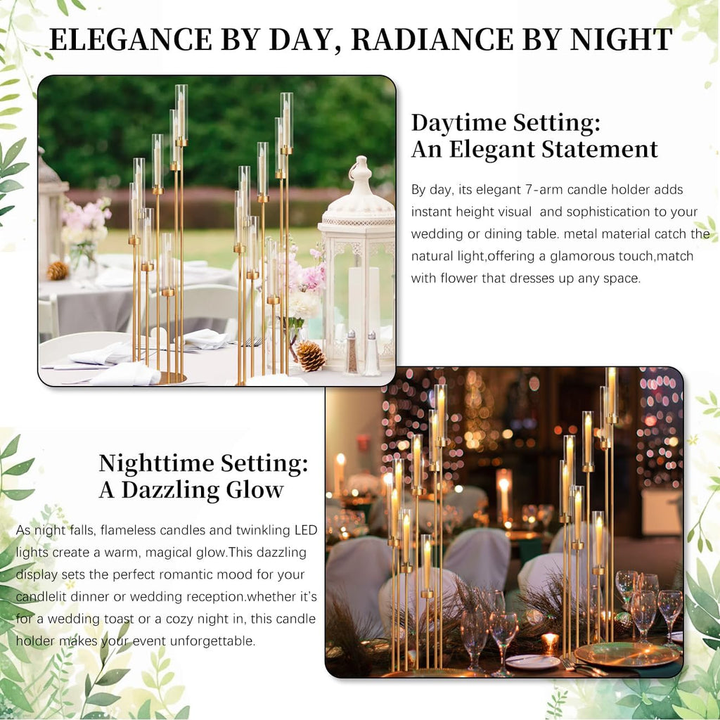 4Sets Floor Candelabra Tall 7 Arm Centerpieces for Wedding, 48" Tall Metal Candlestick Holders with Acrylic Lampshade for Home Party Decor Fit LED Taper Candles candelabros para centros de mesa