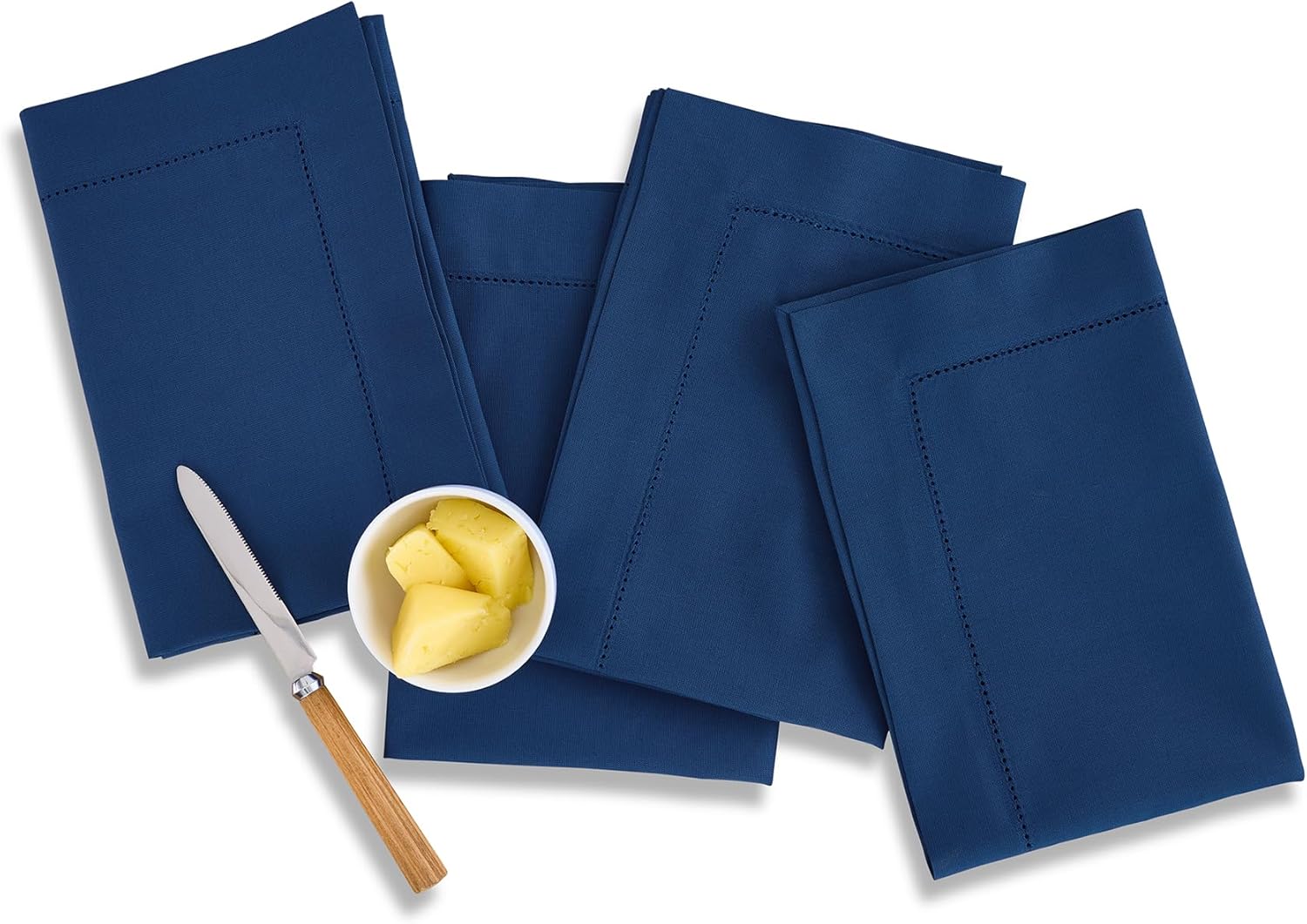 Solino Home White Napkins Set of 4 - Cotton Linen Hemstitch Dinner Napkins Cloth 20 x 20 Inch for Winter, Valentines, Spring, Easter - Handcrafted and Machine Washable