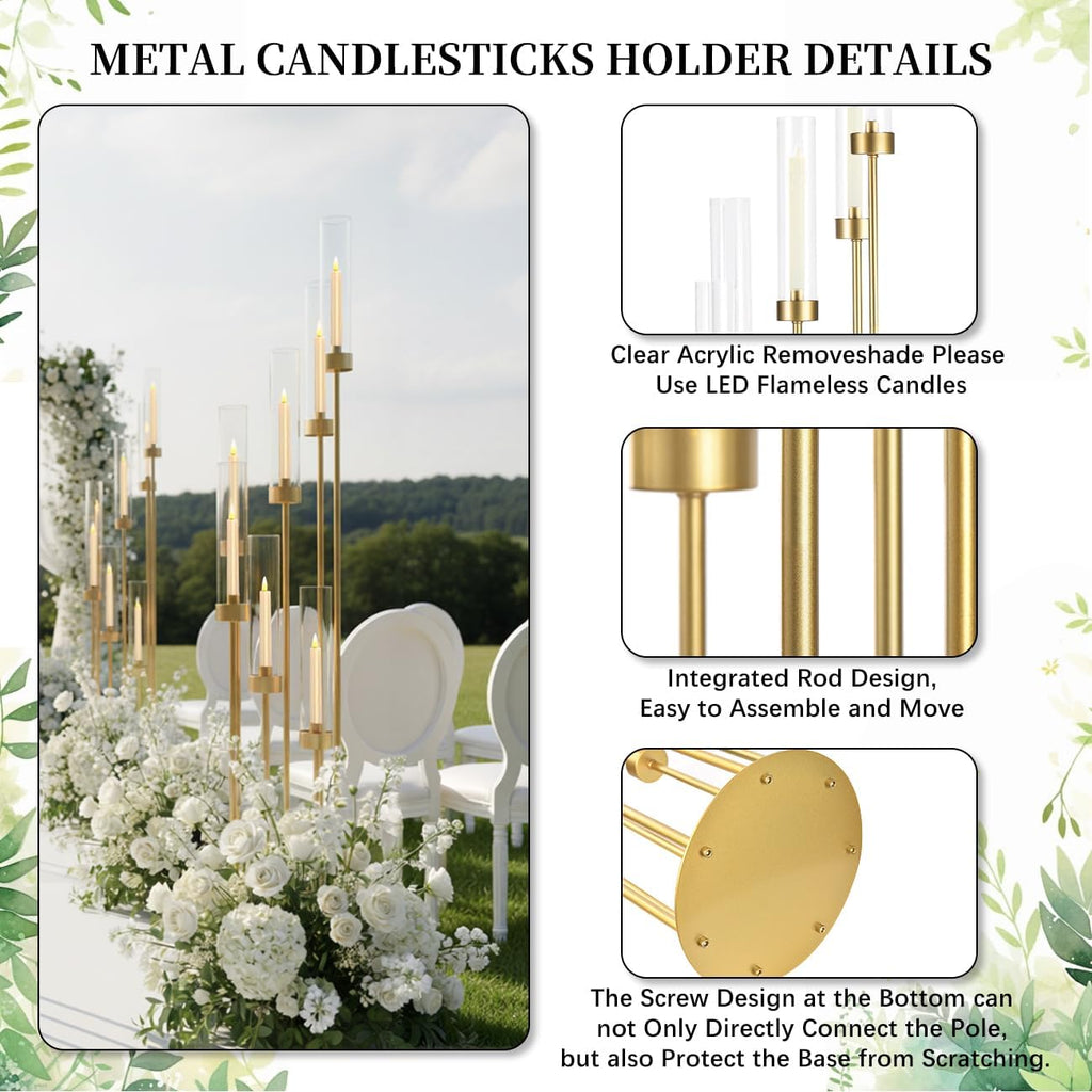 4Sets Floor Candelabra Tall 7 Arm Centerpieces for Wedding, 48" Tall Metal Candlestick Holders with Acrylic Lampshade for Home Party Decor Fit LED Taper Candles candelabros para centros de mesa