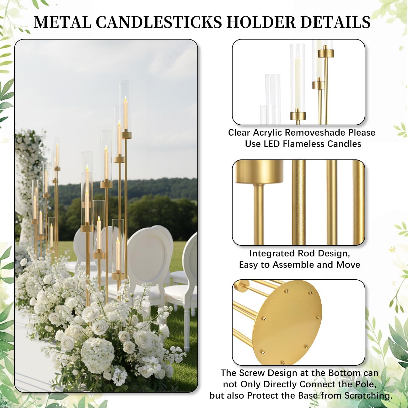 4Sets Floor Candelabra Tall 7 Arm Centerpieces for Wedding, 48" Tall Metal Candlestick Holders with Acrylic Lampshade for Home Party Decor Fit LED Taper Candles candelabros para centros de mesa