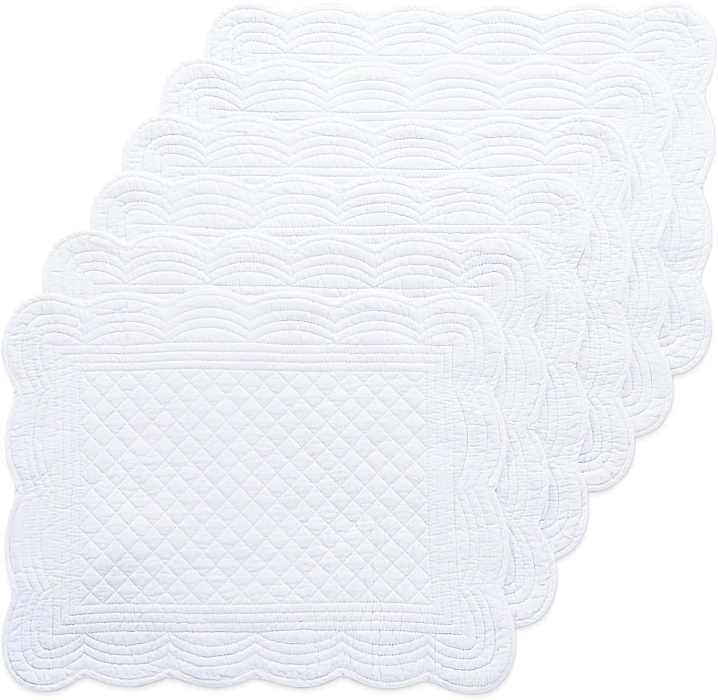 HOMBYS Quilted Placemats Set of 6 Washable-13x18 inches Rectangular Placemats for Kitchen Table-100% Cotton Fabric Rectangular Table Mats, (Emerald Green)