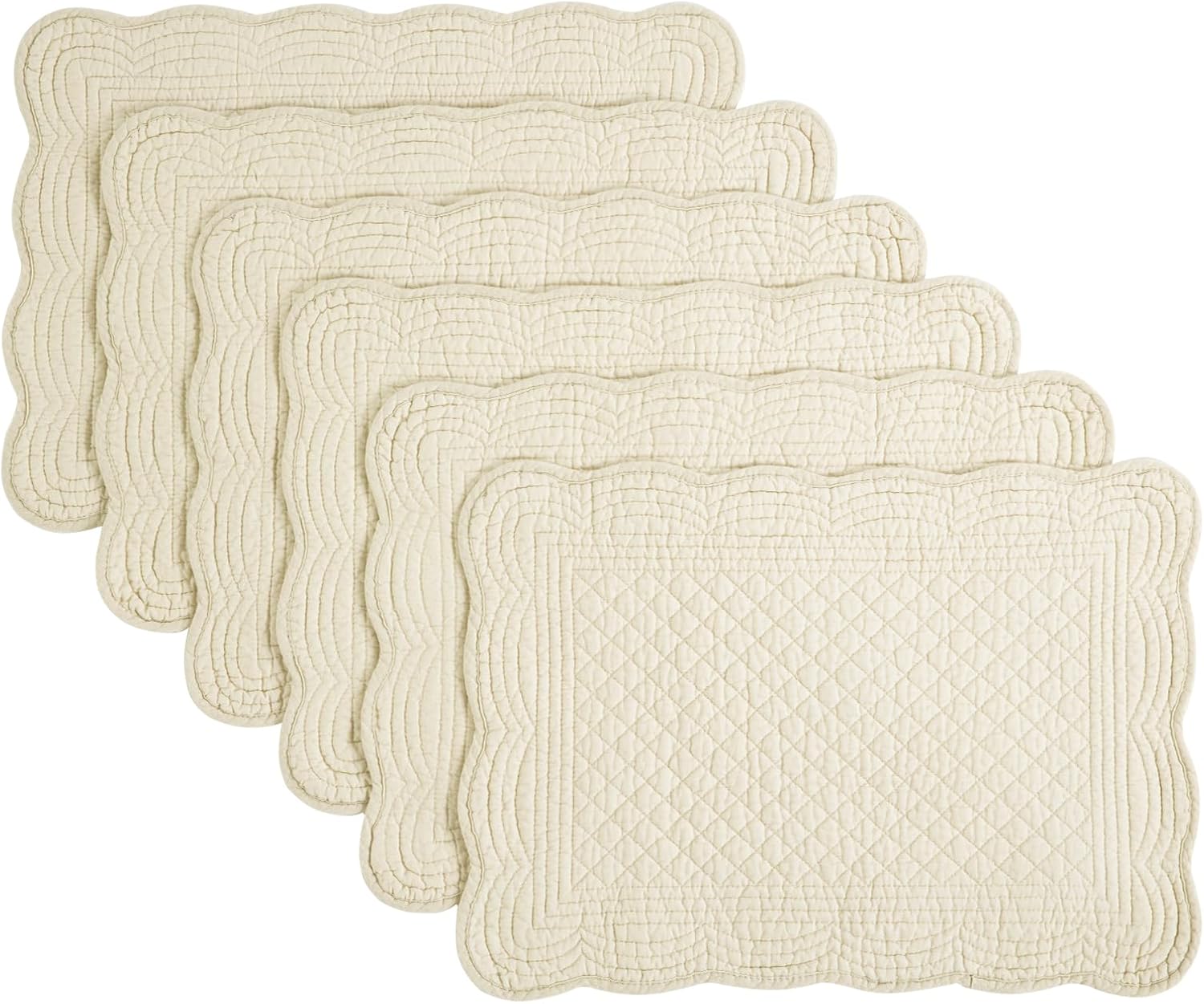 HOMBYS Quilted Placemats Set of 6 Washable-13x18 inches Rectangular Placemats for Kitchen Table-100% Cotton Fabric Rectangular Table Mats, (Emerald Green)