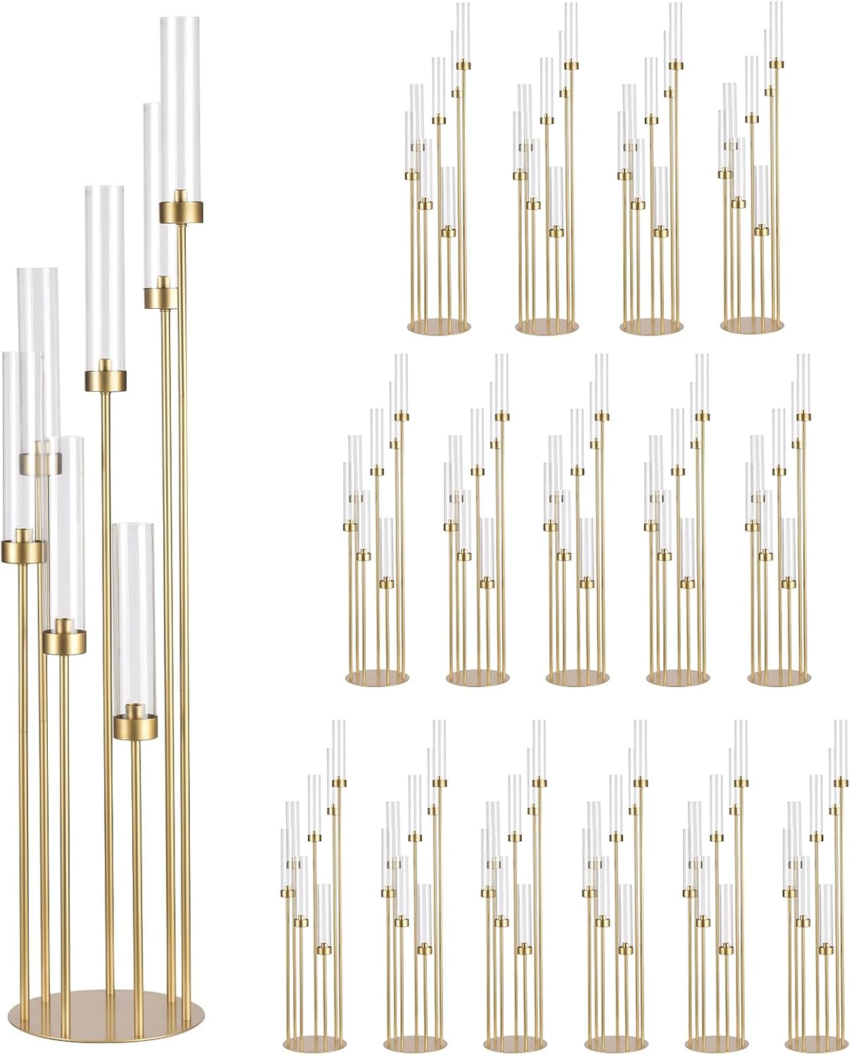 4Sets Floor Candelabra Tall 7 Arm Centerpieces for Wedding, 48" Tall Metal Candlestick Holders with Acrylic Lampshade for Home Party Decor Fit LED Taper Candles candelabros para centros de mesa