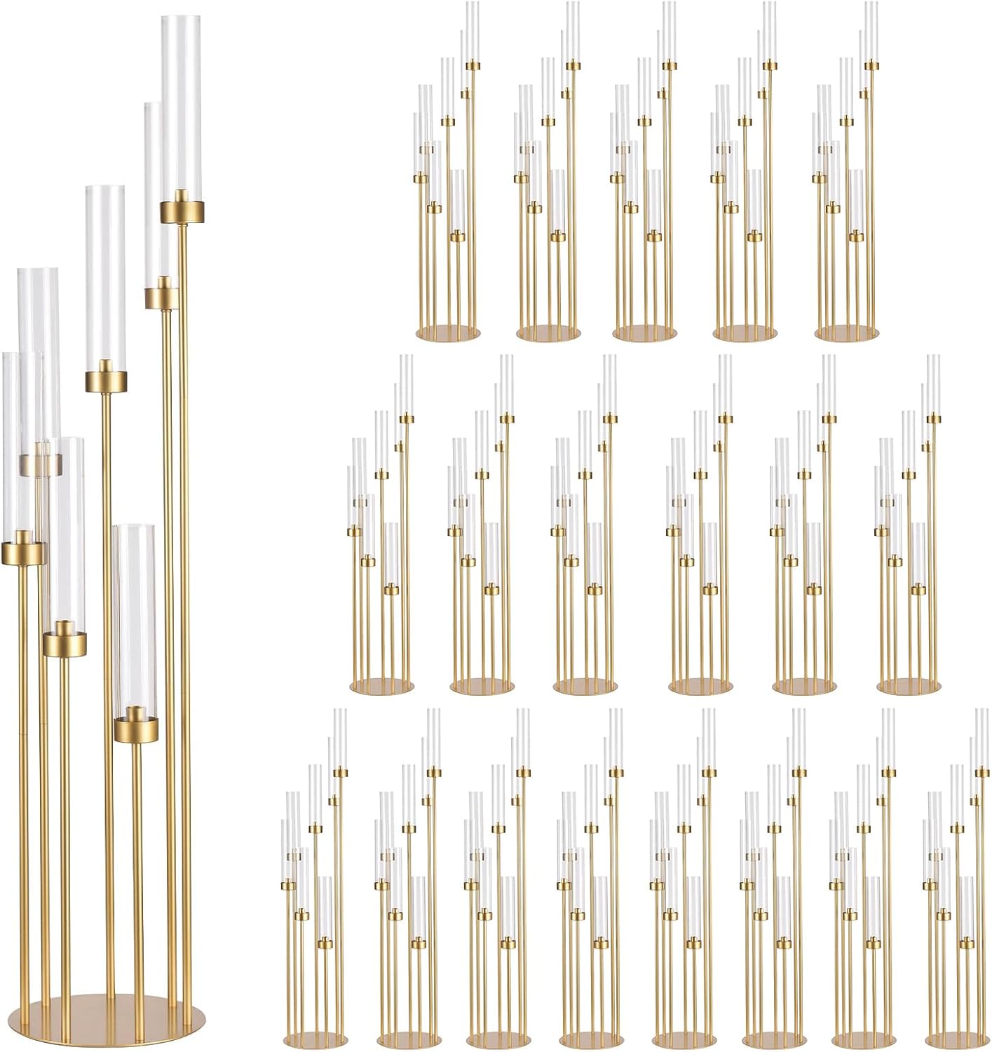 4Sets Floor Candelabra Tall 7 Arm Centerpieces for Wedding, 48" Tall Metal Candlestick Holders with Acrylic Lampshade for Home Party Decor Fit LED Taper Candles candelabros para centros de mesa