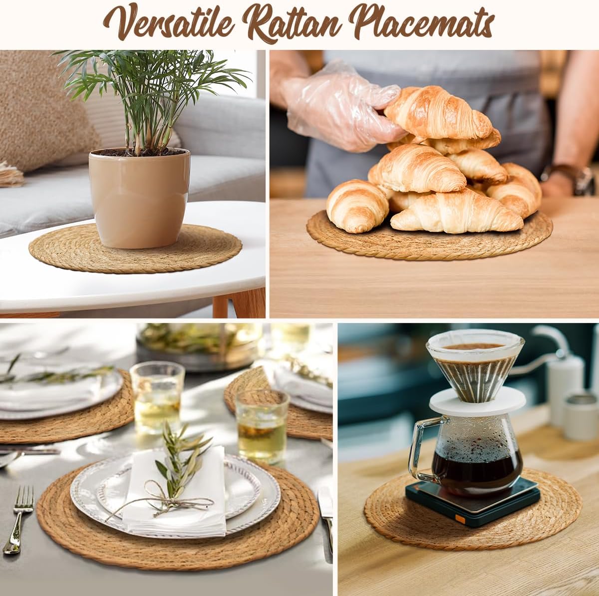 13 in Round Woven Placemats Plate Chargers Set of 10, Boho Farmhouse Rustic Woven Place Mats for Dining Table Decor, Rattan Wicker Table Mats Jute Braided Chargers for Dinner Plates