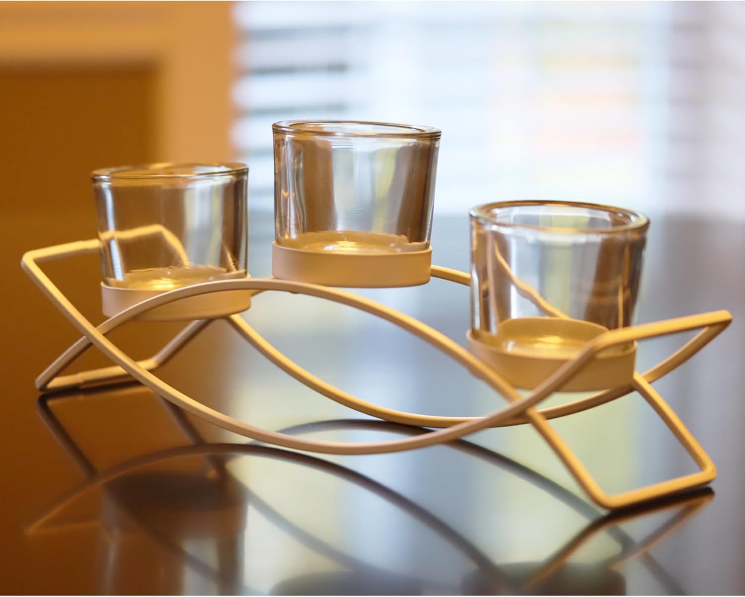 Seraphic Iron Arch Table Centerpiece Decorations Tealight Votive Candle Holder for Weddings, Patio, Kitchen, Dining Room, and Coffee Tables, Black, Clear Chunky 5 Cups