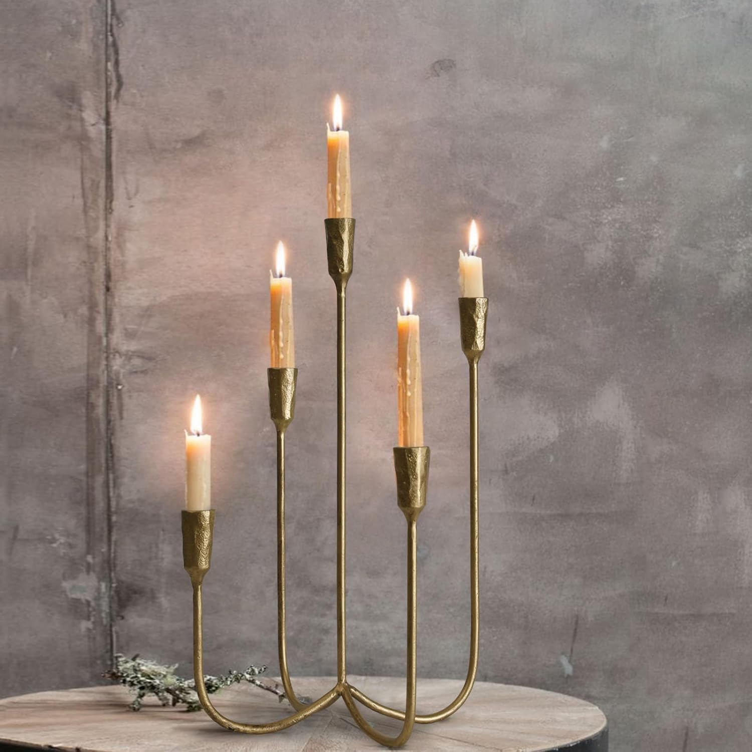 5-Candle Cast Iron Metal Candelabra Candlestick Holders 15 inch Tall Candle Holder Wedding Event Candelabra Candle Stand Brass Gold