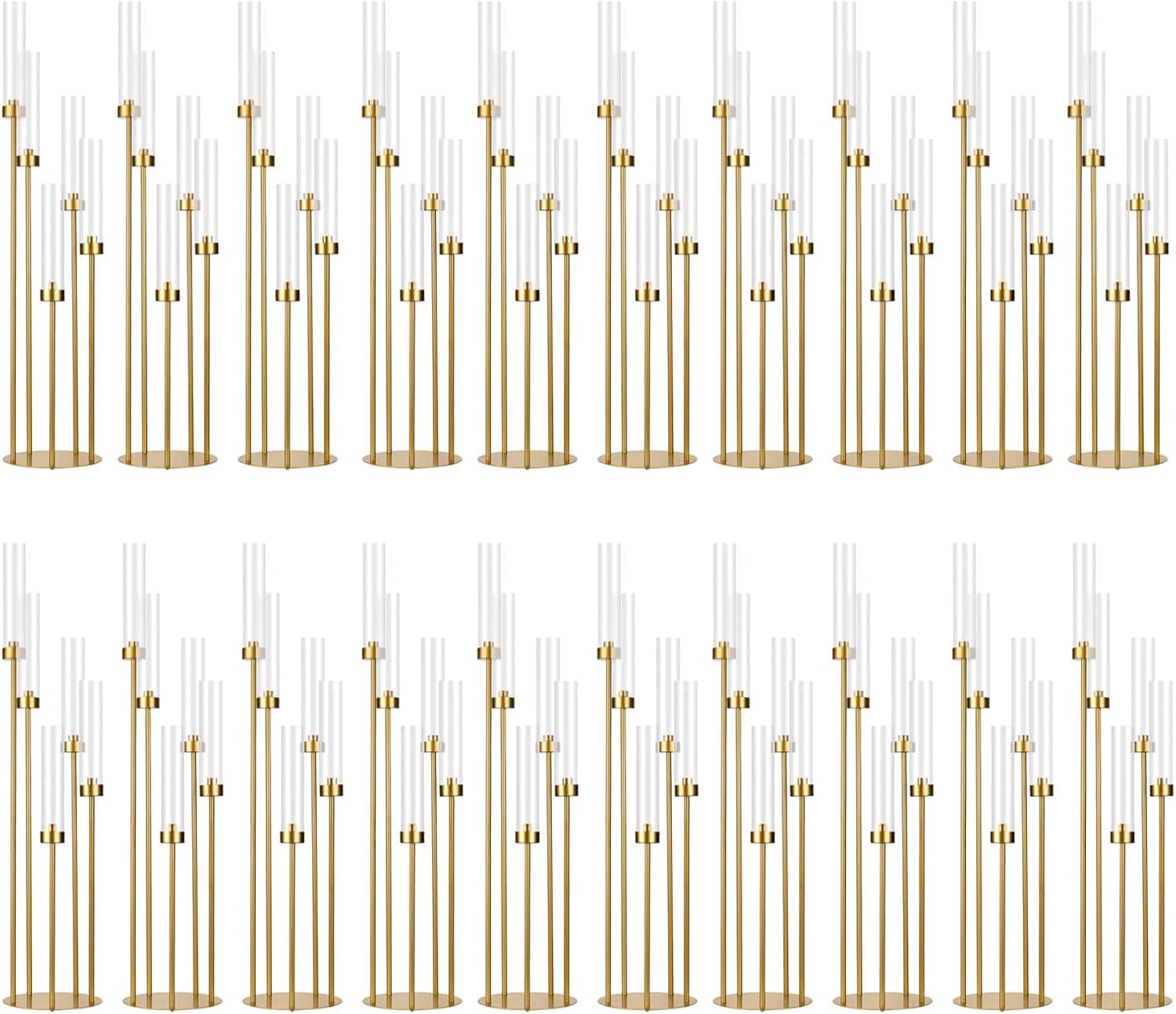 5 Arm Candelabra with Acrylic Lampshade Set of 4 Gold Candelabra for Wedding Table Birthday Party Home Decoration 39.4'' Candle Holder Fit LED Taper Candles