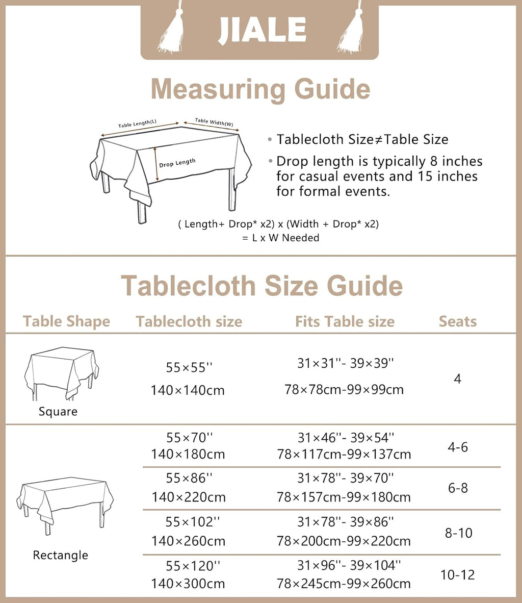 JIALE Tablecloths for Rectangle Tables, Cotton Linen Table Cloth Waterproof Tablecloth Wrinkle Free Farmhouse Dining Tables Cover, Soft Fabric Table Cloths with Tassels, Brown, 55" X 70", 4-6 Seats