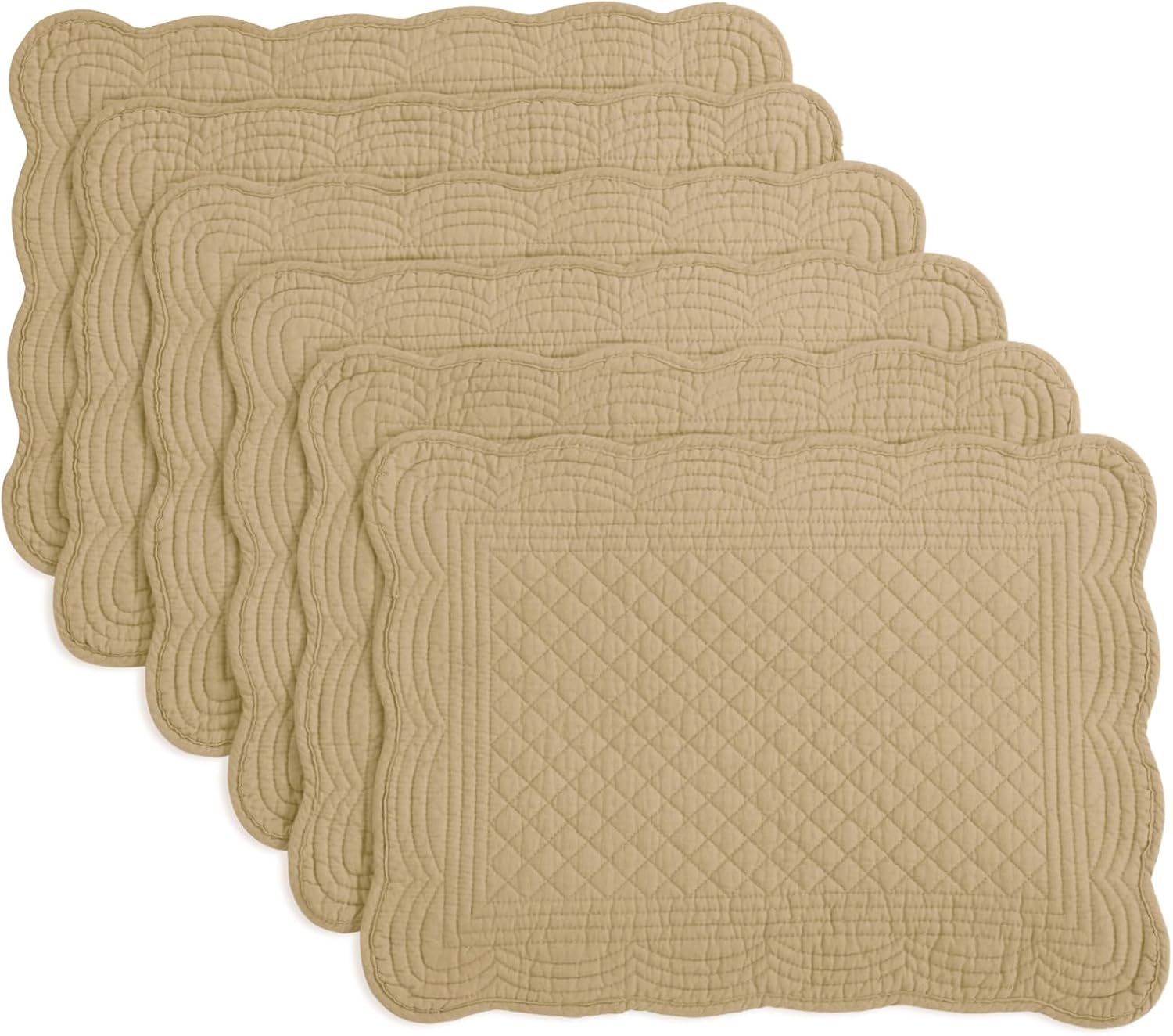 HOMBYS Quilted Placemats Set of 6 Washable-13x18 inches Rectangular Placemats for Kitchen Table-100% Cotton Fabric Rectangular Table Mats, (Emerald Green)