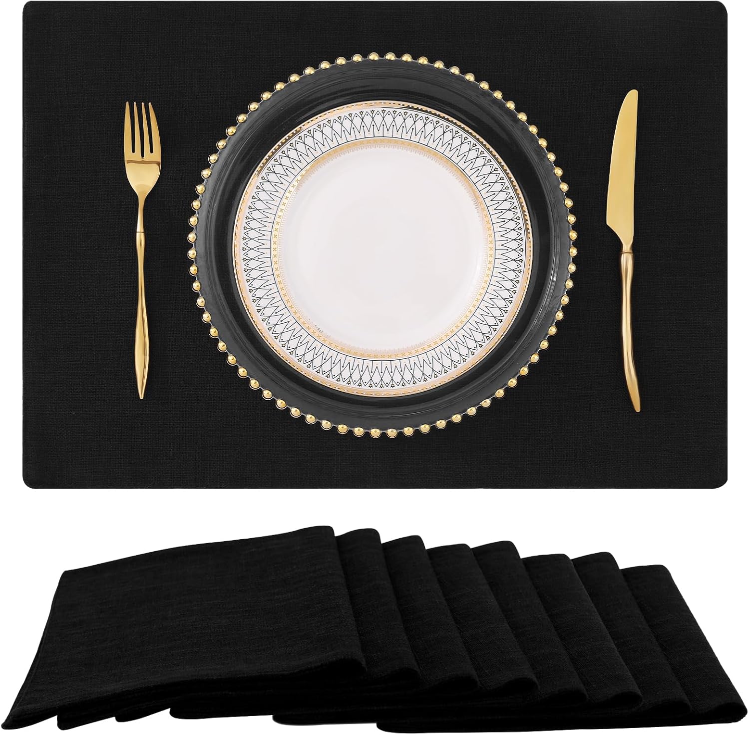 homing Cotton Linen Placemats Set of 6, Cloth Washable Farmhouse Dining Table Mats for Indoors & Outdoors, Easy to Clean, Neutral Beige, 13 x 19 Inch