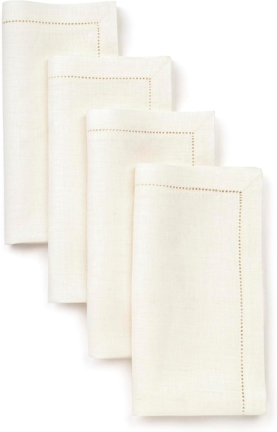 D'Moksha Homes Natural Linen Napkins Set of 4 - Classic Hemstitch 100% Pure Linen Hemstitch Dinner Napkins 20 x 20 Inch for Fall, Autumn and Halloween - Handcrafted and Machine Washable