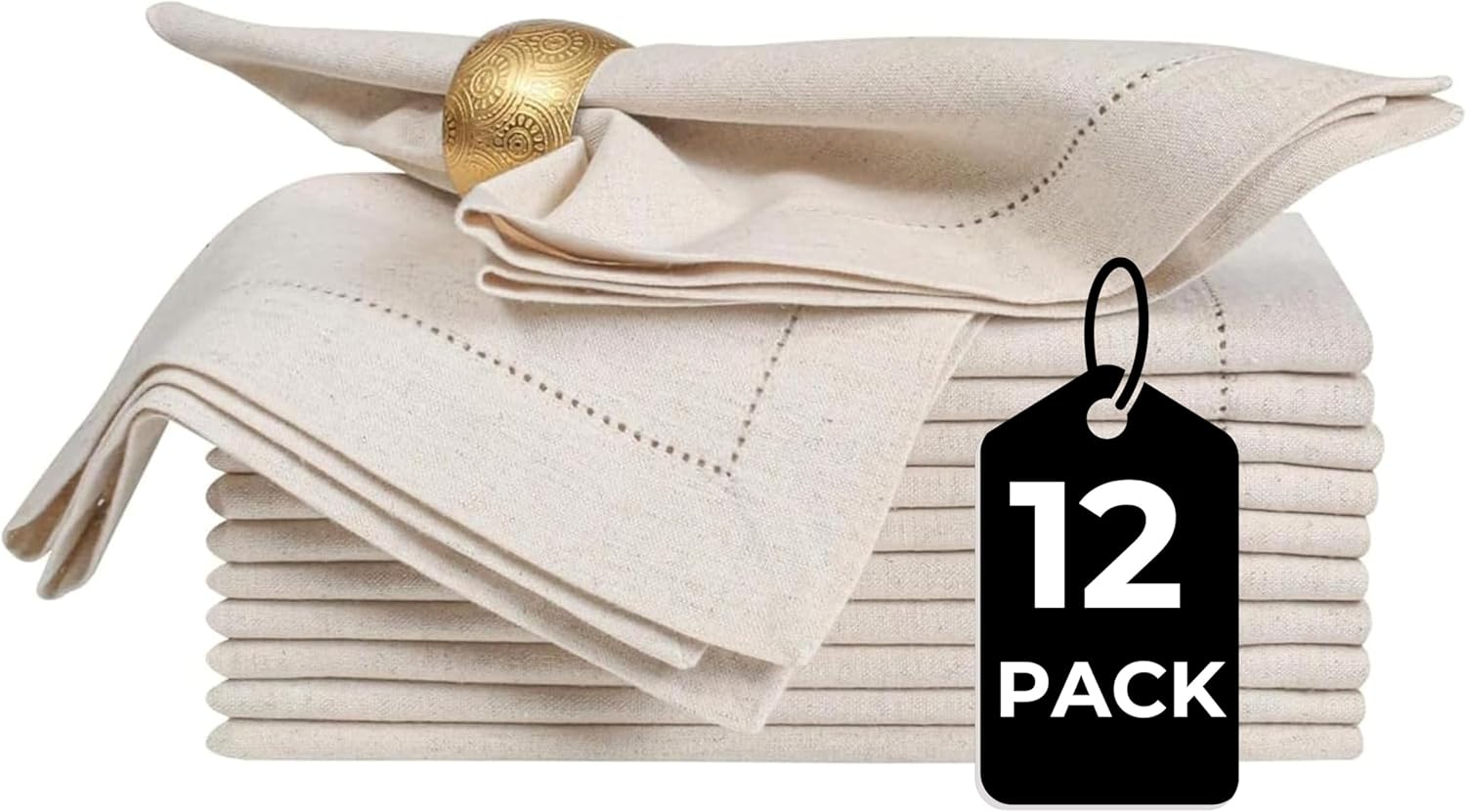 Bedding Craft Linen Flax Cotton Cloth Napkins 18x18 Set of 24 – Natural Hemstitched Corners – Machine Washable Fabric Napkins for Dinner, Weddings, Baby Showers & Everyday Table Settings