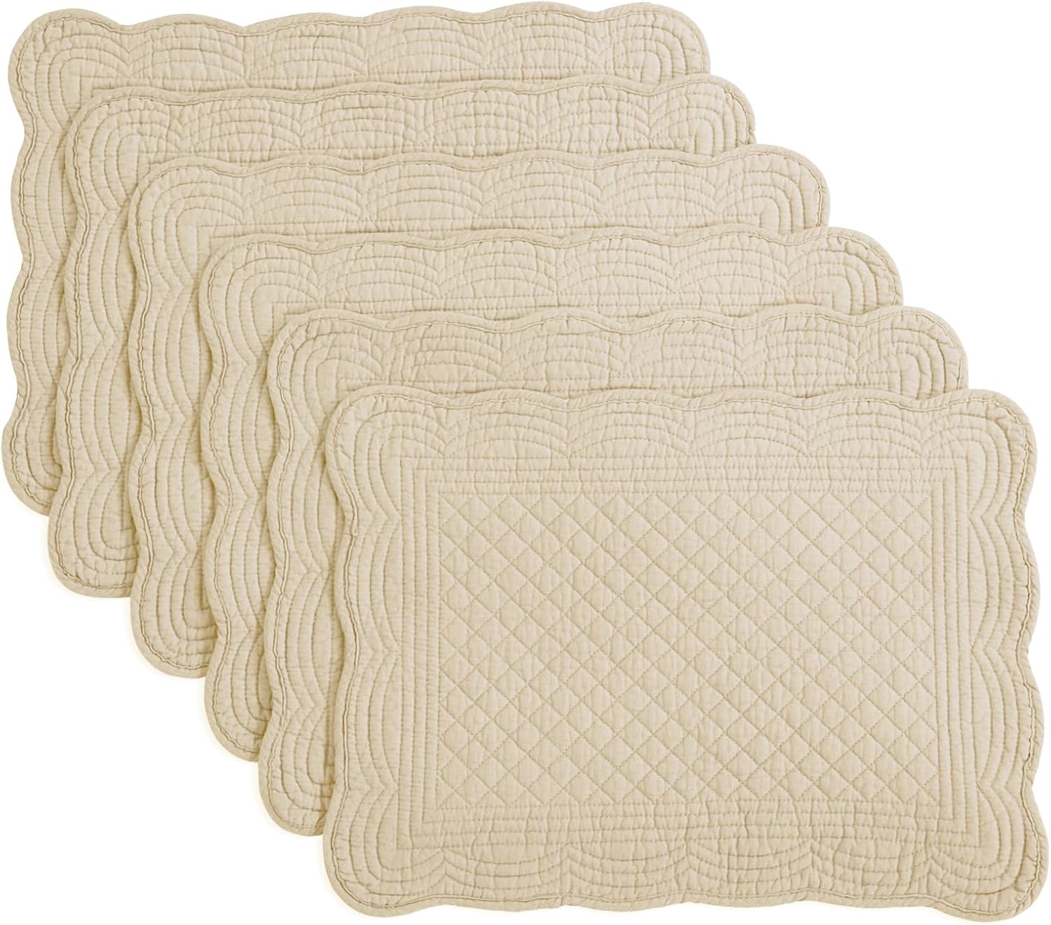 HOMBYS Quilted Placemats Set of 6 Washable-13x18 inches Rectangular Placemats for Kitchen Table-100% Cotton Fabric Rectangular Table Mats, (Emerald Green)