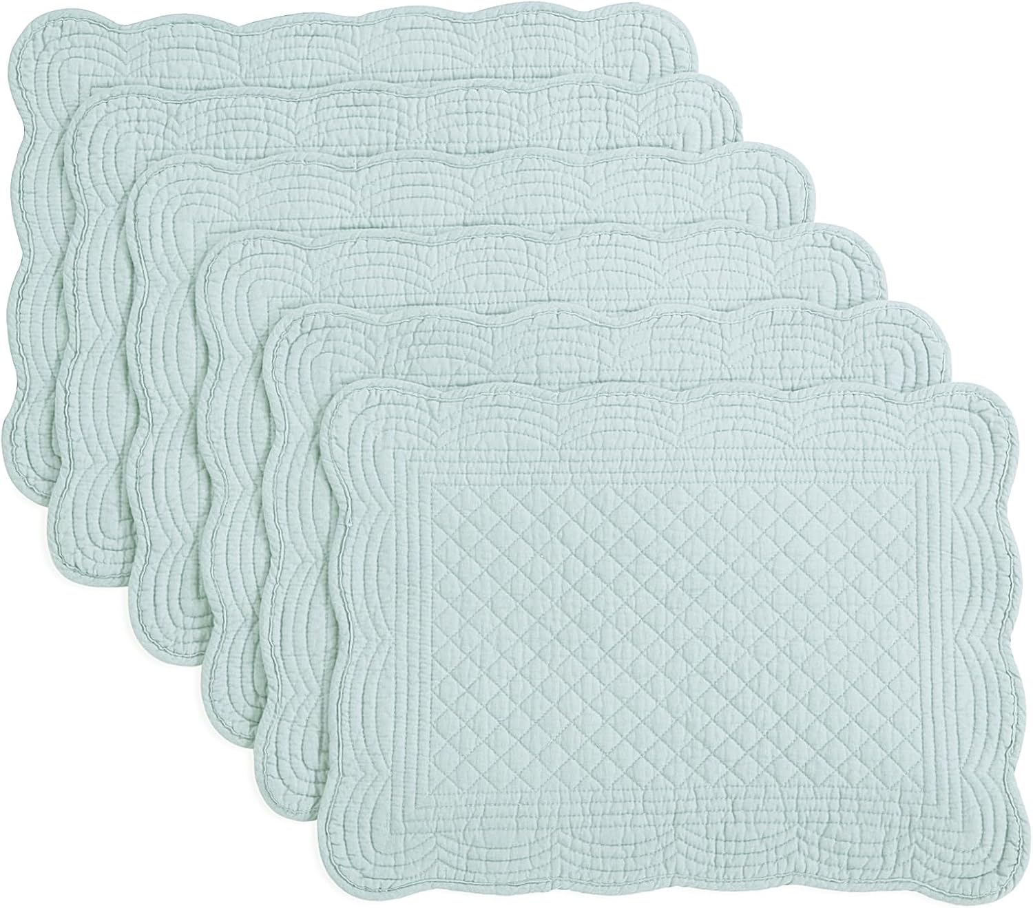 HOMBYS Quilted Placemats Set of 6 Washable-13x18 inches Rectangular Placemats for Kitchen Table-100% Cotton Fabric Rectangular Table Mats, (Emerald Green)