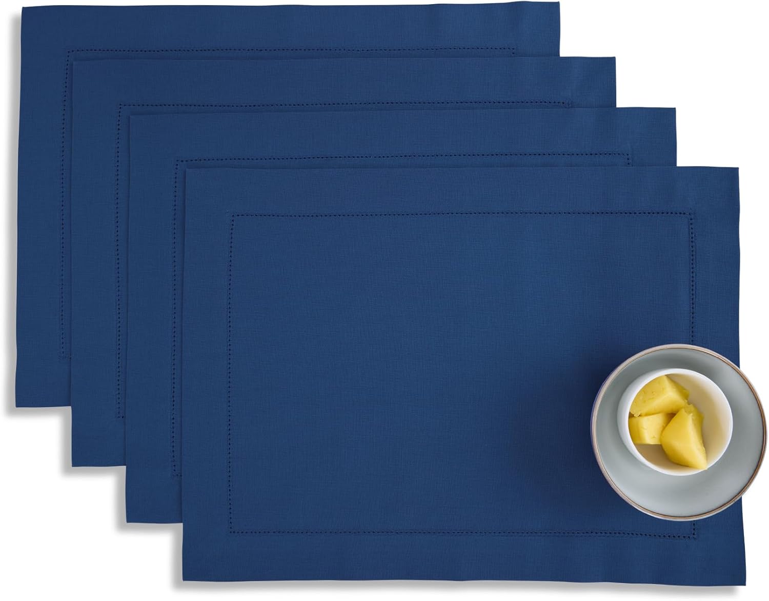 Solino Home White Napkins Set of 4 - Cotton Linen Hemstitch Dinner Napkins Cloth 20 x 20 Inch for Winter, Valentines, Spring, Easter - Handcrafted and Machine Washable