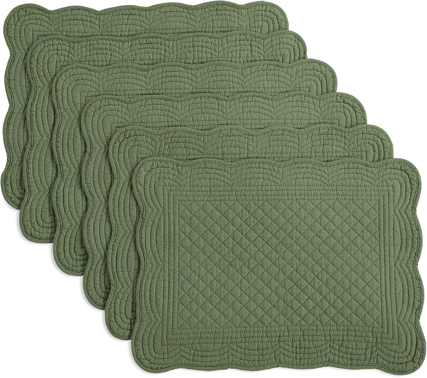 HOMBYS Quilted Placemats Set of 6 Washable-13x18 inches Rectangular Placemats for Kitchen Table-100% Cotton Fabric Rectangular Table Mats, (Emerald Green)