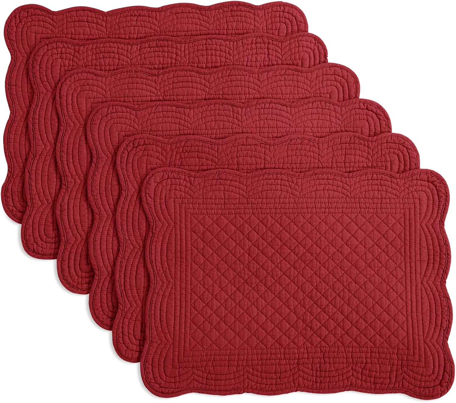 HOMBYS Quilted Placemats Set of 6 Washable-13x18 inches Rectangular Placemats for Kitchen Table-100% Cotton Fabric Rectangular Table Mats, (Emerald Green)