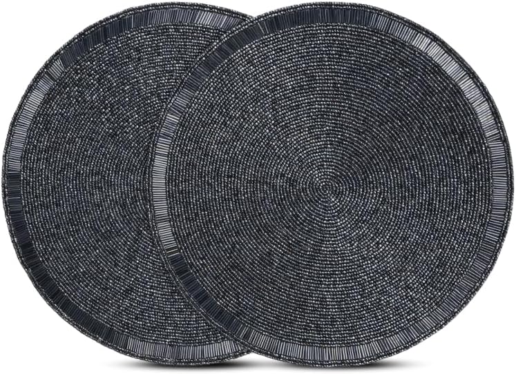 Handmade Beaded Placemat Charger, 13 Inch Round, Set of 2, Beautiful Decorative Dining Table Placemat for Your Dinner Table Décor, Easter, Wedding, Thanksgiving & Everyday Use - Green Orange Multi