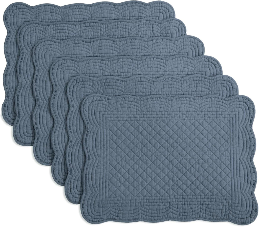 HOMBYS Quilted Placemats Set of 6 Washable-13x18 inches Rectangular Placemats for Kitchen Table-100% Cotton Fabric Rectangular Table Mats, (Emerald Green)