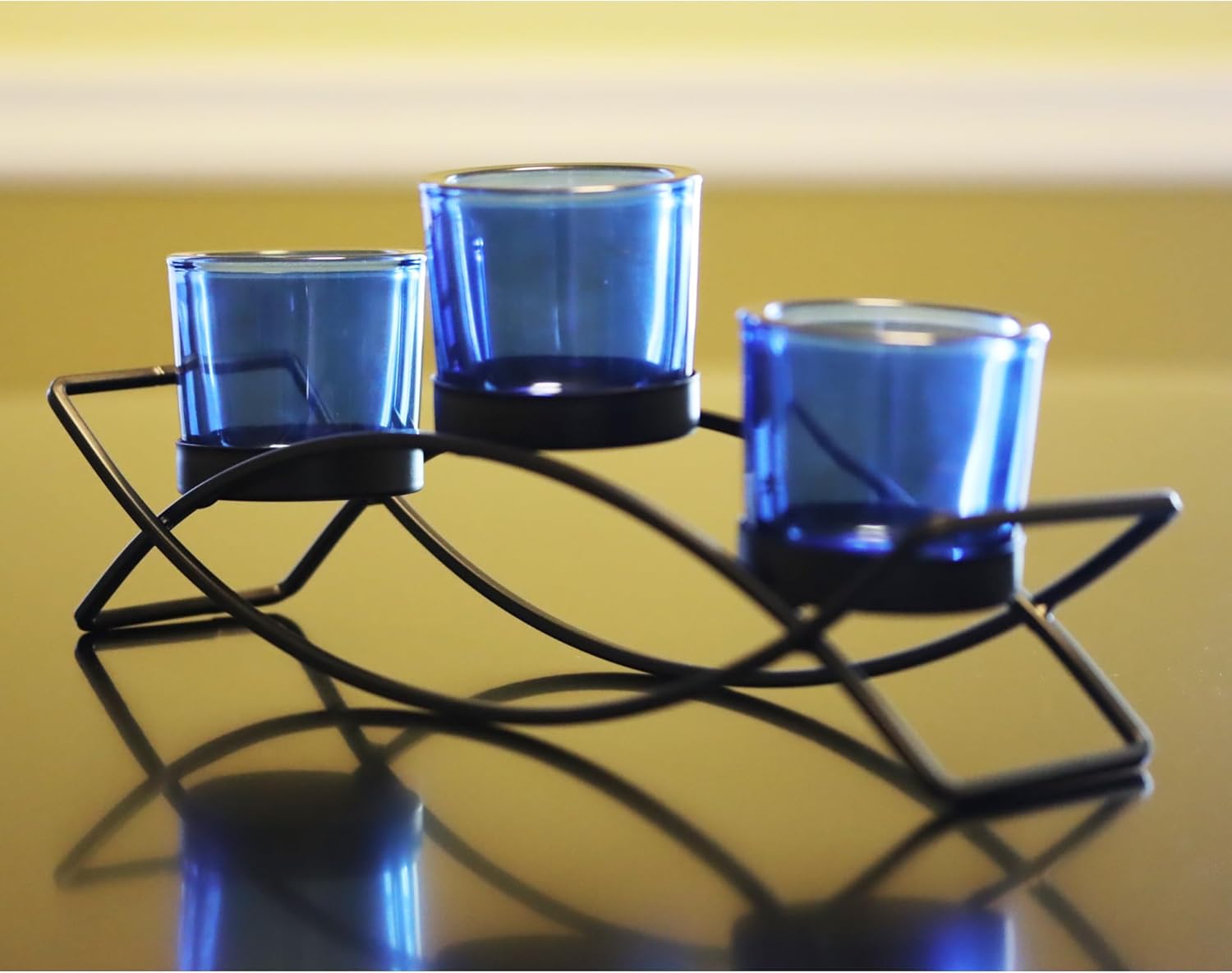 Seraphic Iron Arch Table Centerpiece Decorations Tealight Votive Candle Holder for Weddings, Patio, Kitchen, Dining Room, and Coffee Tables, Black, Clear Chunky 5 Cups