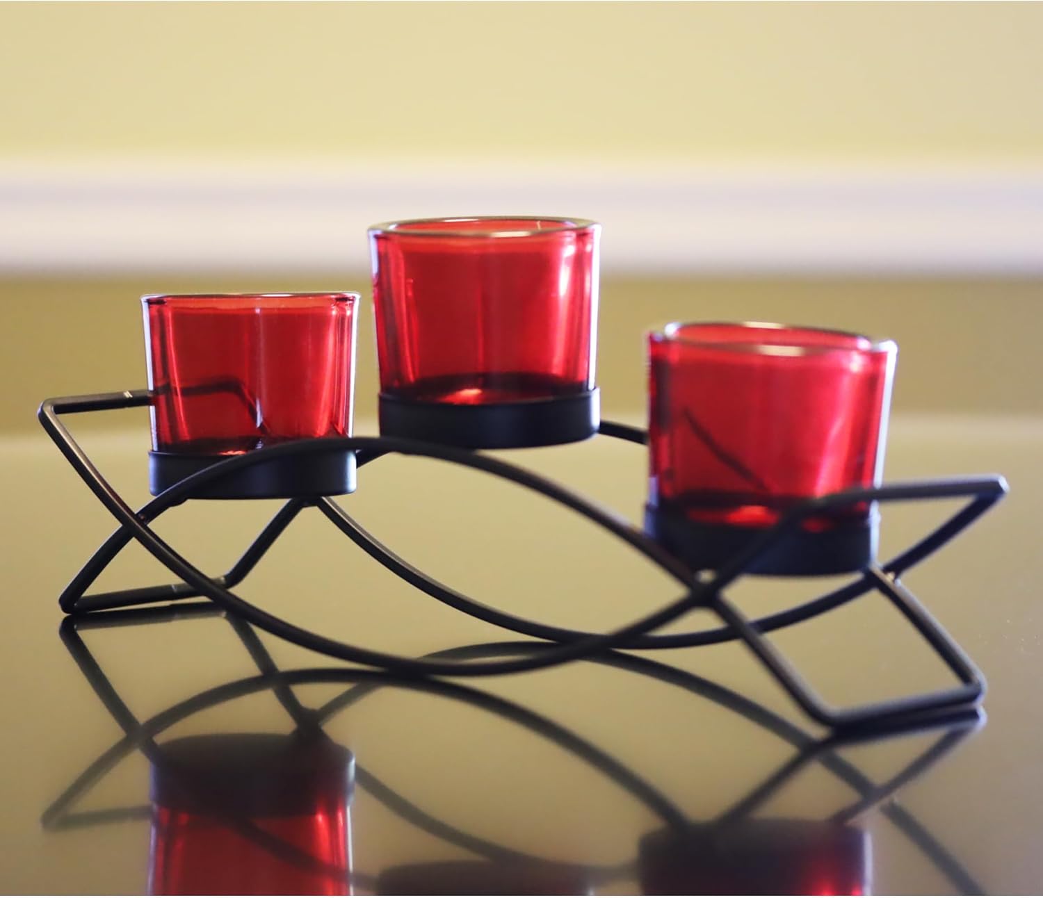 Seraphic Iron Arch Table Centerpiece Decorations Tealight Votive Candle Holder for Weddings, Patio, Kitchen, Dining Room, and Coffee Tables, Black, Clear Chunky 5 Cups