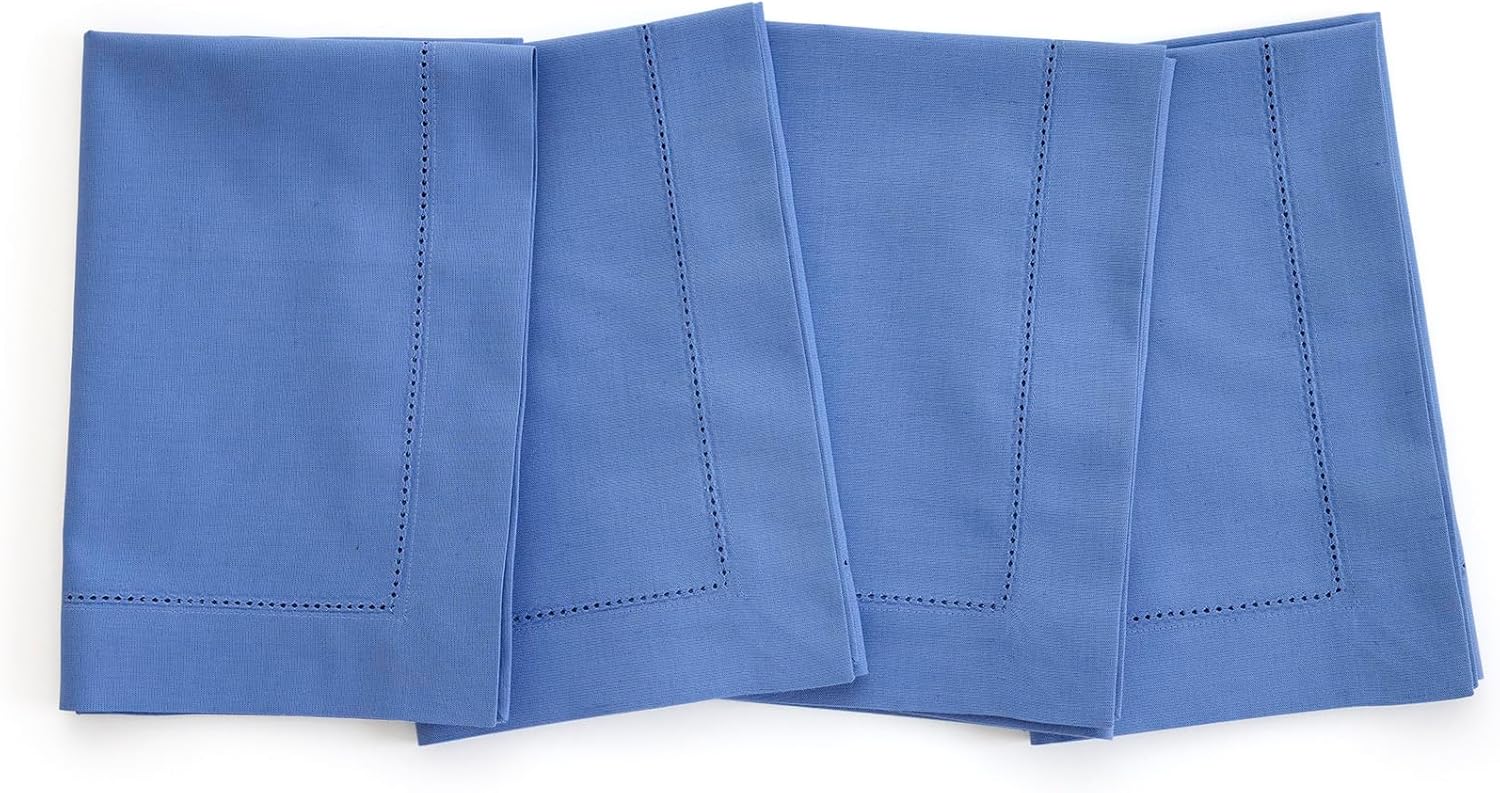 Solino Home White Napkins Set of 4 - Cotton Linen Hemstitch Dinner Napkins Cloth 20 x 20 Inch for Winter, Valentines, Spring, Easter - Handcrafted and Machine Washable