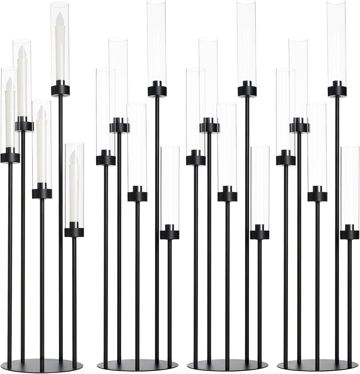 5 Arm Candelabra with Acrylic Lampshade Set of 4 Gold Candelabra for Wedding Table Birthday Party Home Decoration 39.4'' Candle Holder Fit LED Taper Candles