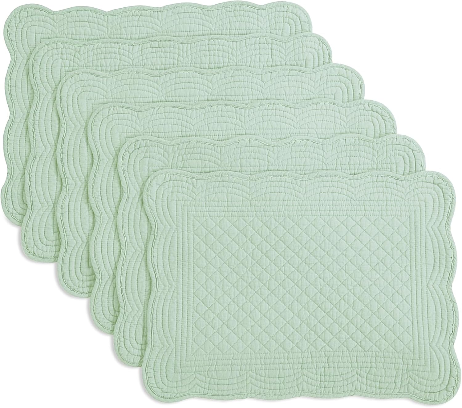 HOMBYS Quilted Placemats Set of 6 Washable-13x18 inches Rectangular Placemats for Kitchen Table-100% Cotton Fabric Rectangular Table Mats, (Emerald Green)