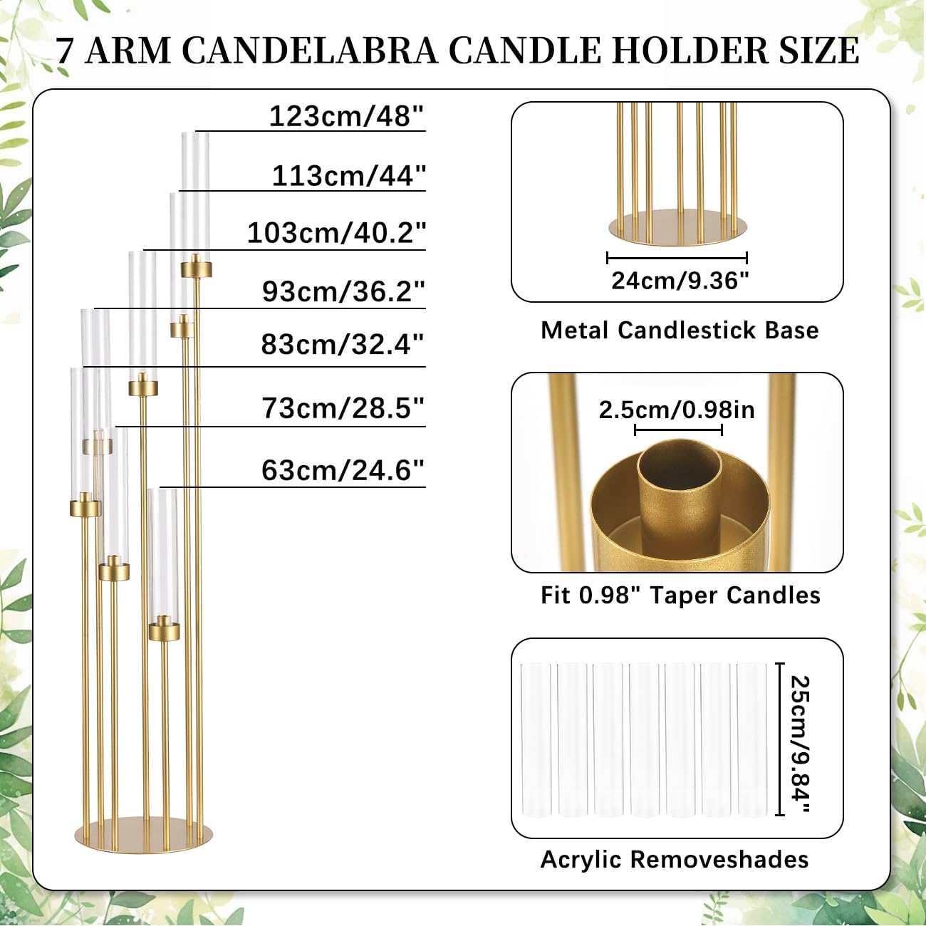 4Sets Floor Candelabra Tall 7 Arm Centerpieces for Wedding, 48" Tall Metal Candlestick Holders with Acrylic Lampshade for Home Party Decor Fit LED Taper Candles candelabros para centros de mesa