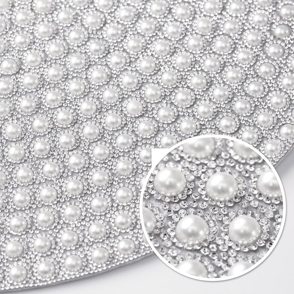 Pearl Round Placemat, 15-inch Anti-Slip Tablescapes Decorations Sparkling Bling Rhinestones Silver Placemat for Nightstand Tablecloths Centerpiece Standing T-Lights Candles Vases Mat